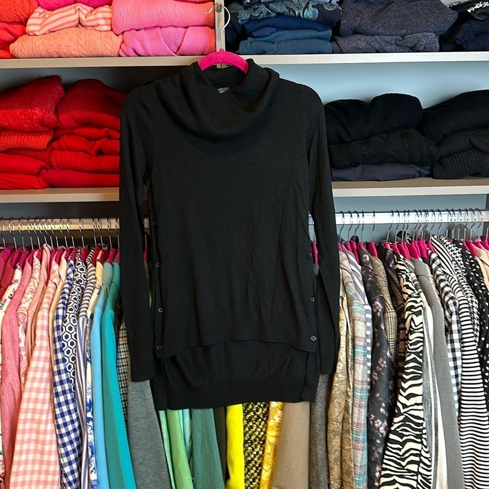 The Limited black long sleeve turtleneck hi low sweater with side buttons XS NWT